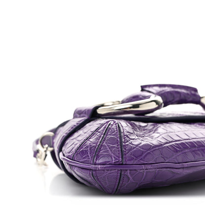 Gucci Alligator Embossed Medium Maxi Horsebit Chain Shoulder Bag Purple 9 of 12