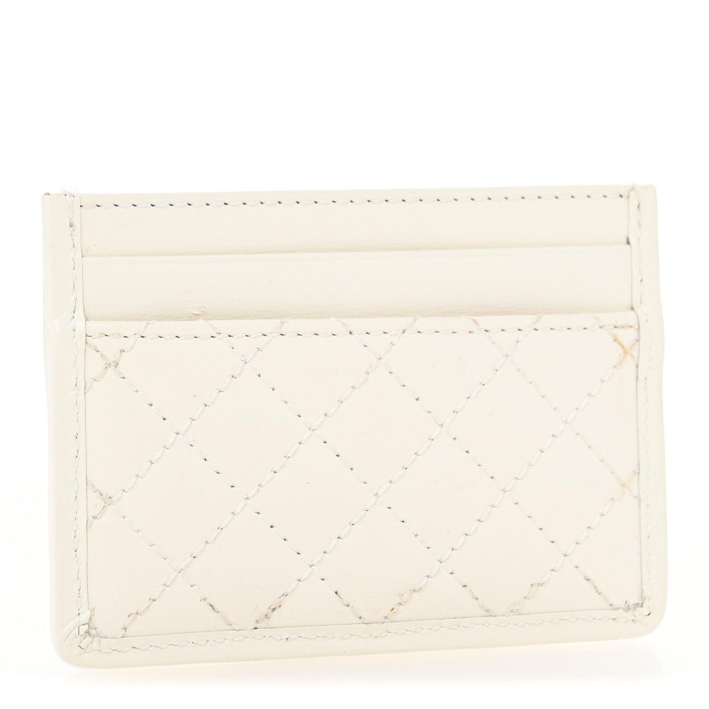 Calfskin Web Stitched Ophidia Card Holder Off White