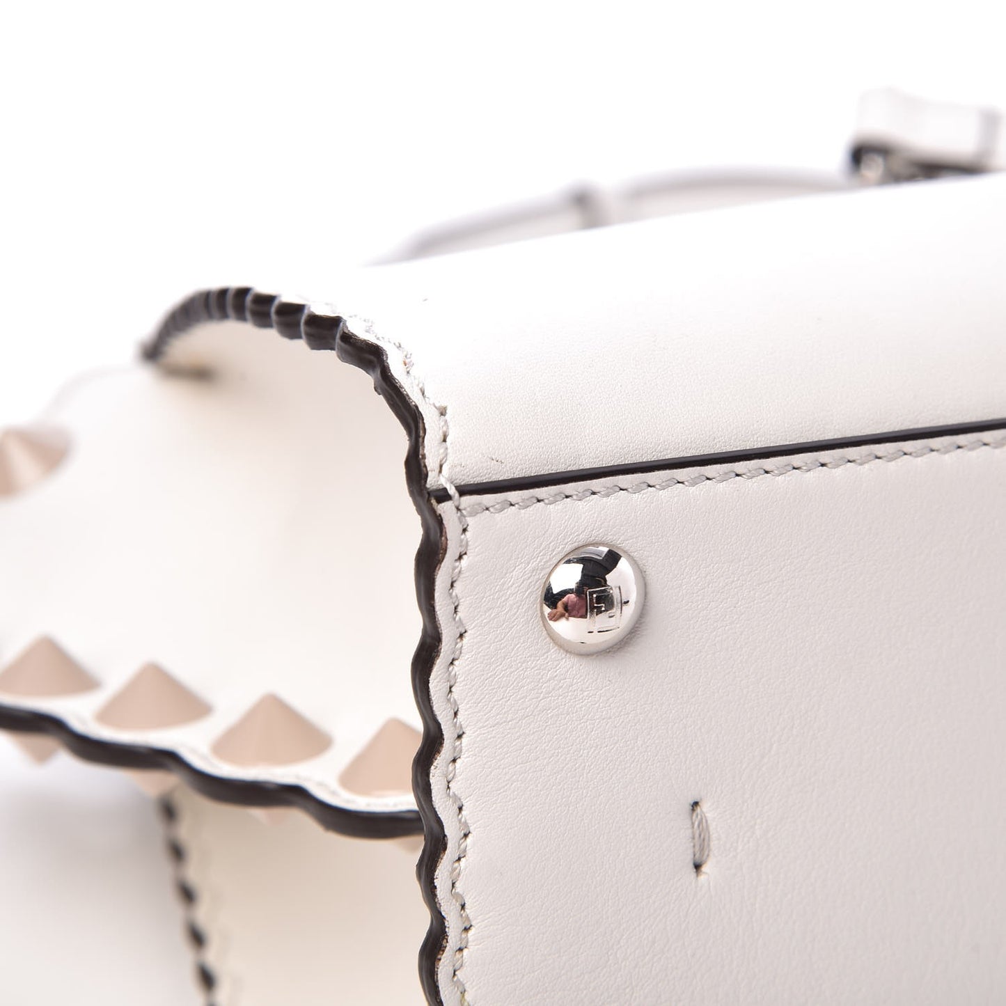 Vitello Dolce Scalloped Studded Mini 3Jours Tote White Ice Nuvola
