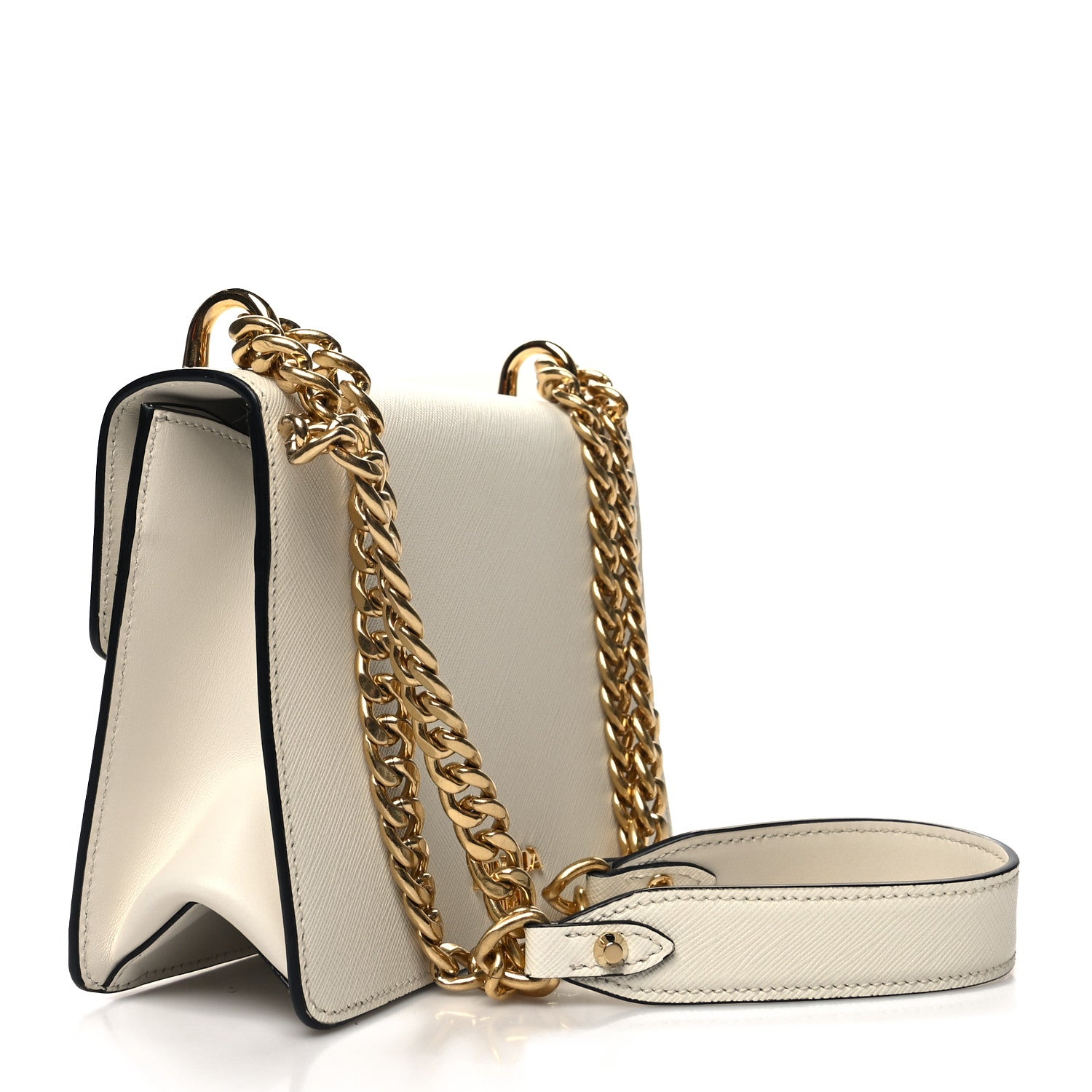 Prada Saffiano Soft Calfskin Chain Shoulder Bag White 3 of 9