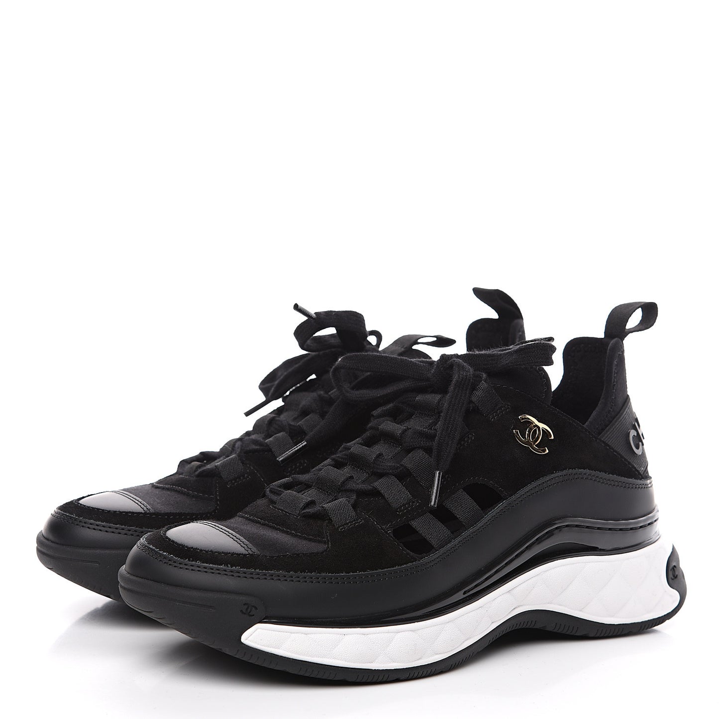 Fabric Calfskin Suede CC Sneakers 37 Black