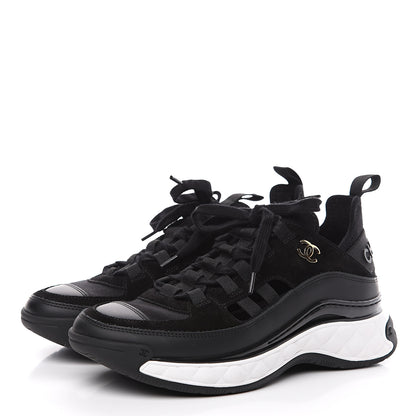 Chanel Fabric Calfskin Suede CC Sneakers 37 Black 3 of 8
