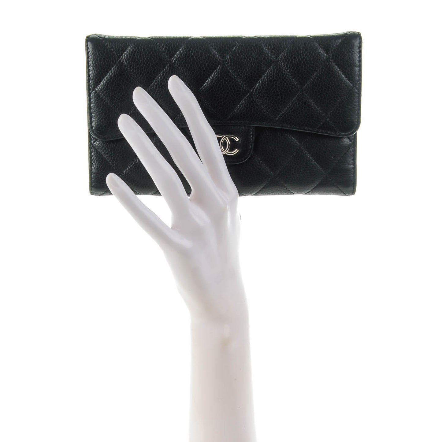 Caviar Quilted Large Flap Wallet Black
