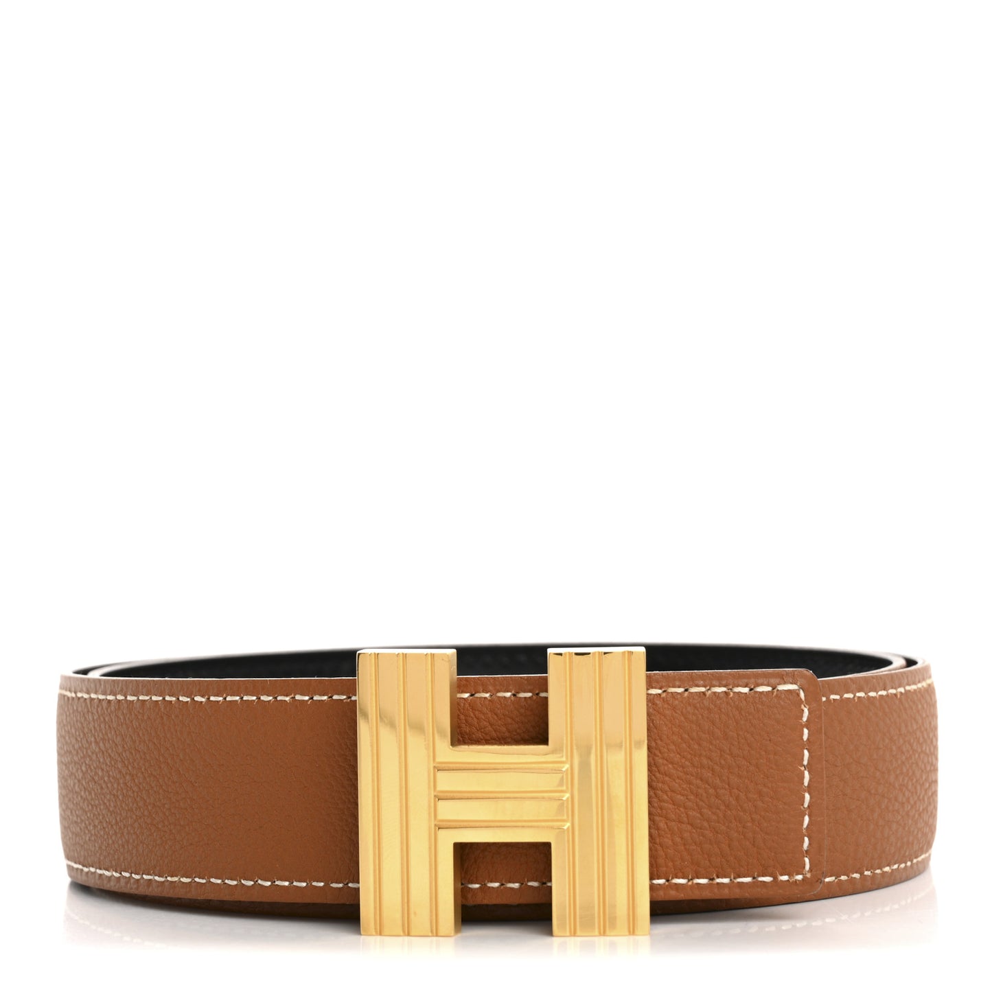 Box Taurillon Clemence 32mm Square H Belt 75 30 Black Gold