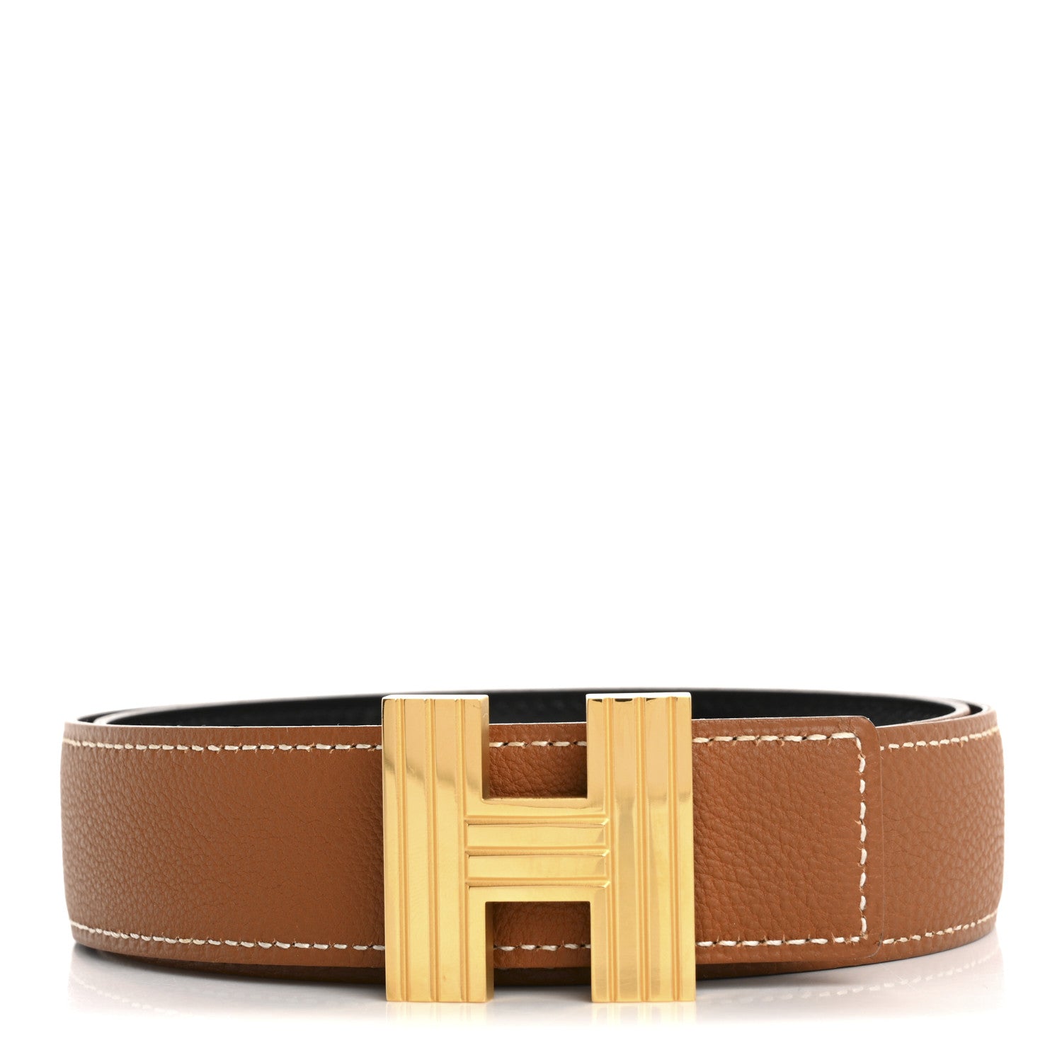 Hermes Box Taurillon Clemence 32mm Square H Belt 75 30 Black Gold 1 of 8