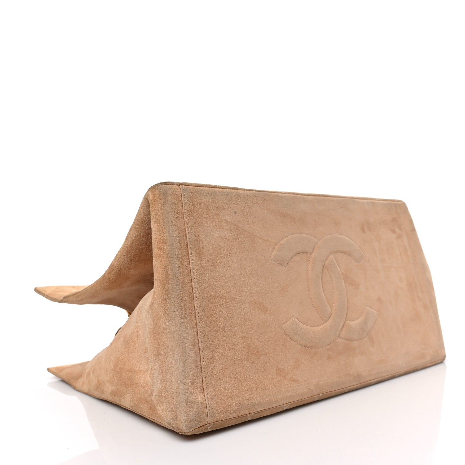 Chanel Suede Quilted CC Timeless Shopping Tote Beige 4 of 12