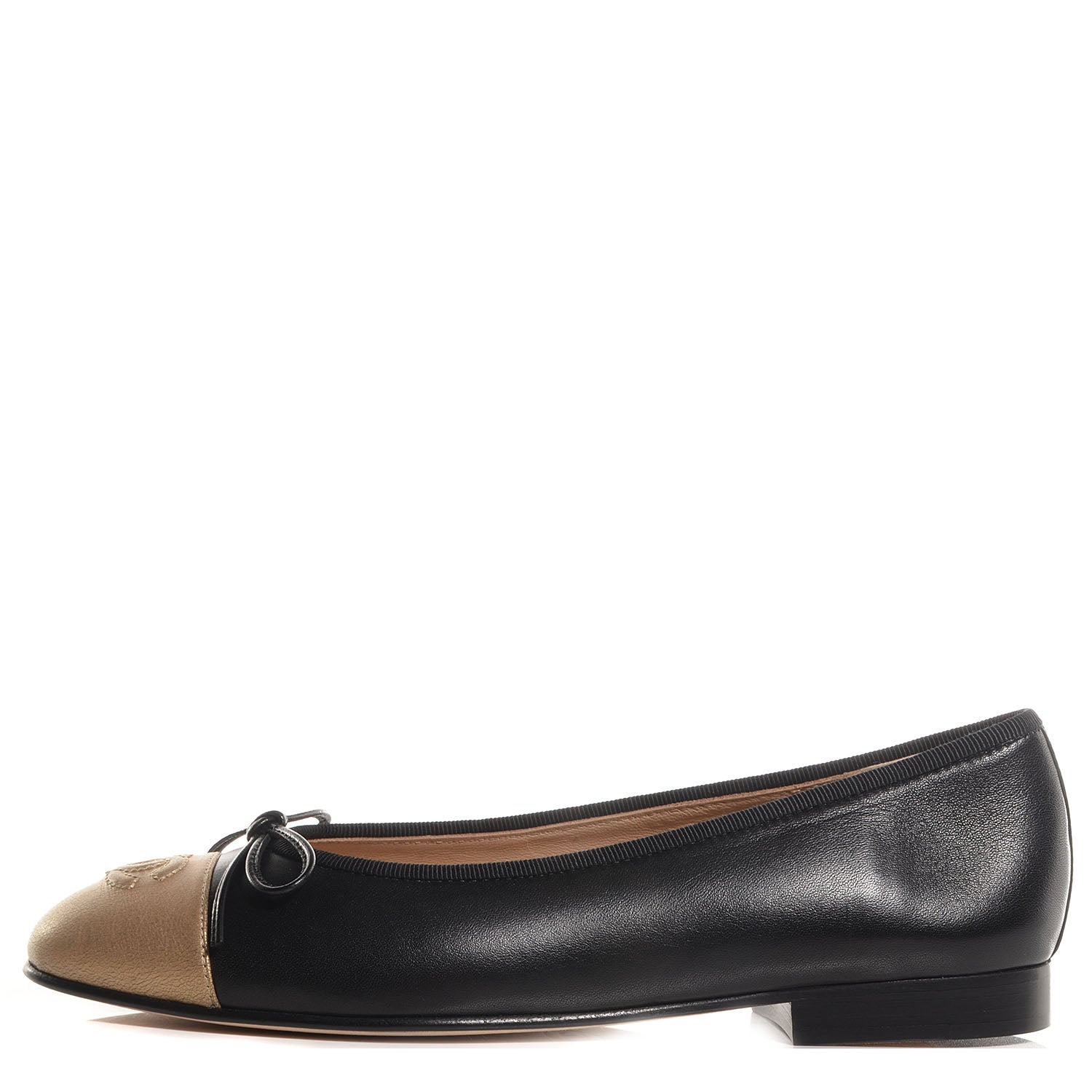 Chanel Calfskin CC Cap Toe Ballerina Flats Black Gold 37 1 of 8