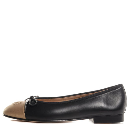 Chanel Calfskin CC Cap Toe Ballerina Flats Black Gold 37 1 of 8
