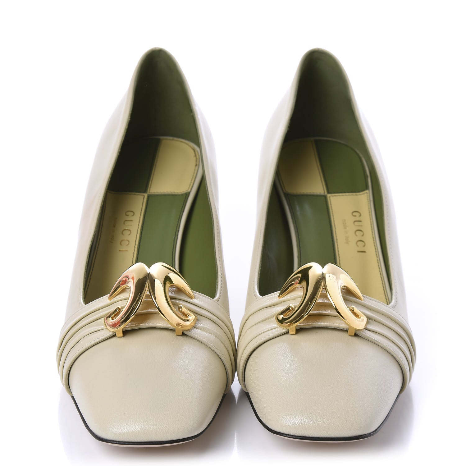 Gucci Malaga Kid Half Moon GG Square Toe Pumps 40 Vintage White 2 of 10