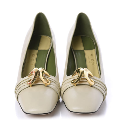 Gucci Malaga Kid Half Moon GG Square Toe Pumps 40 Vintage White 2 of 10