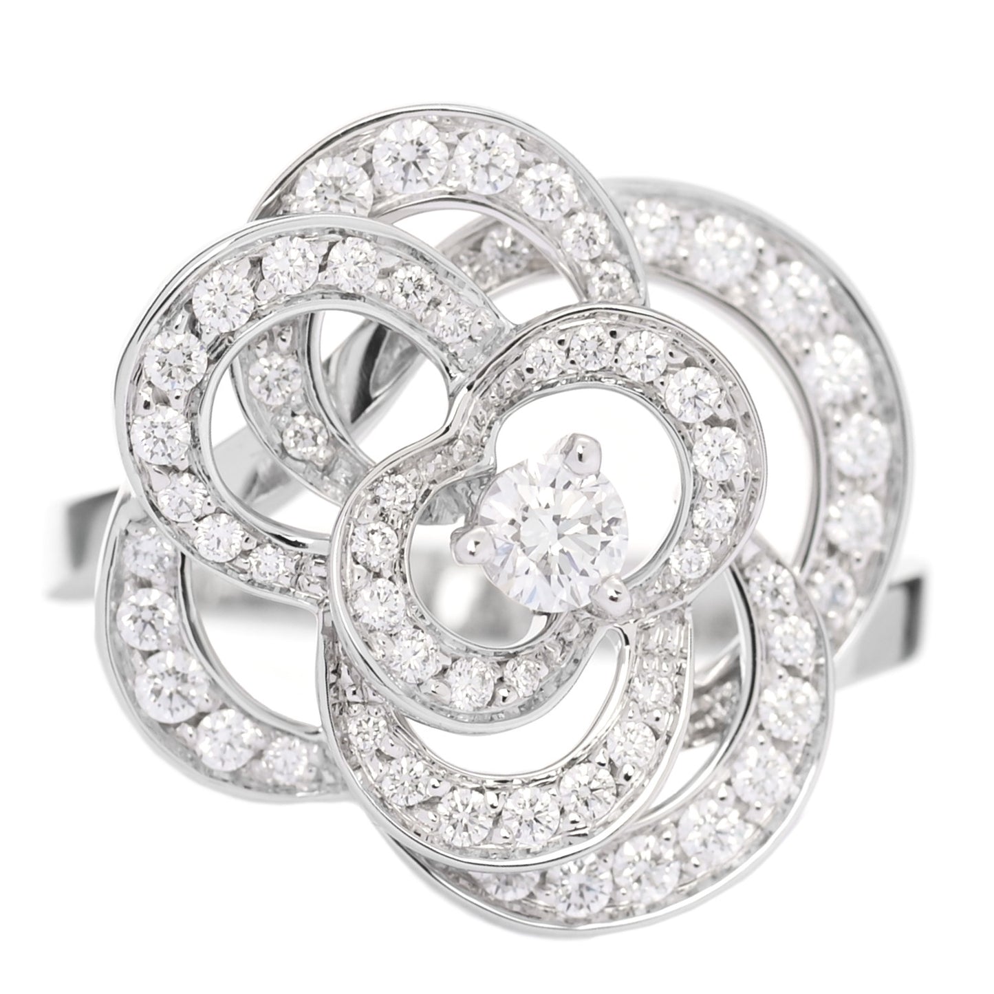 18K White Gold Diamond Fil de Camelia Ring 52 6
