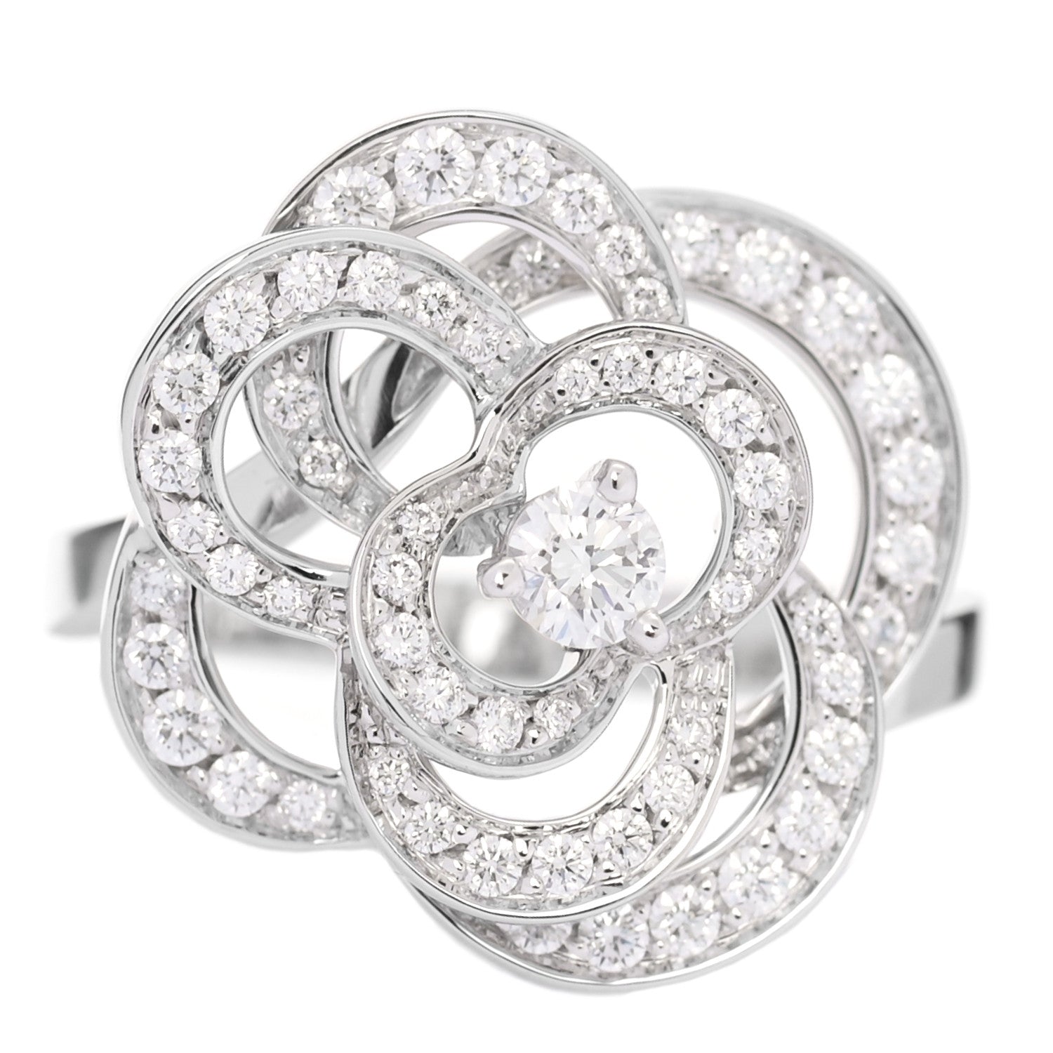 Chanel 18K White Gold Diamond Fil de Camelia Ring 52 6 1 of 6