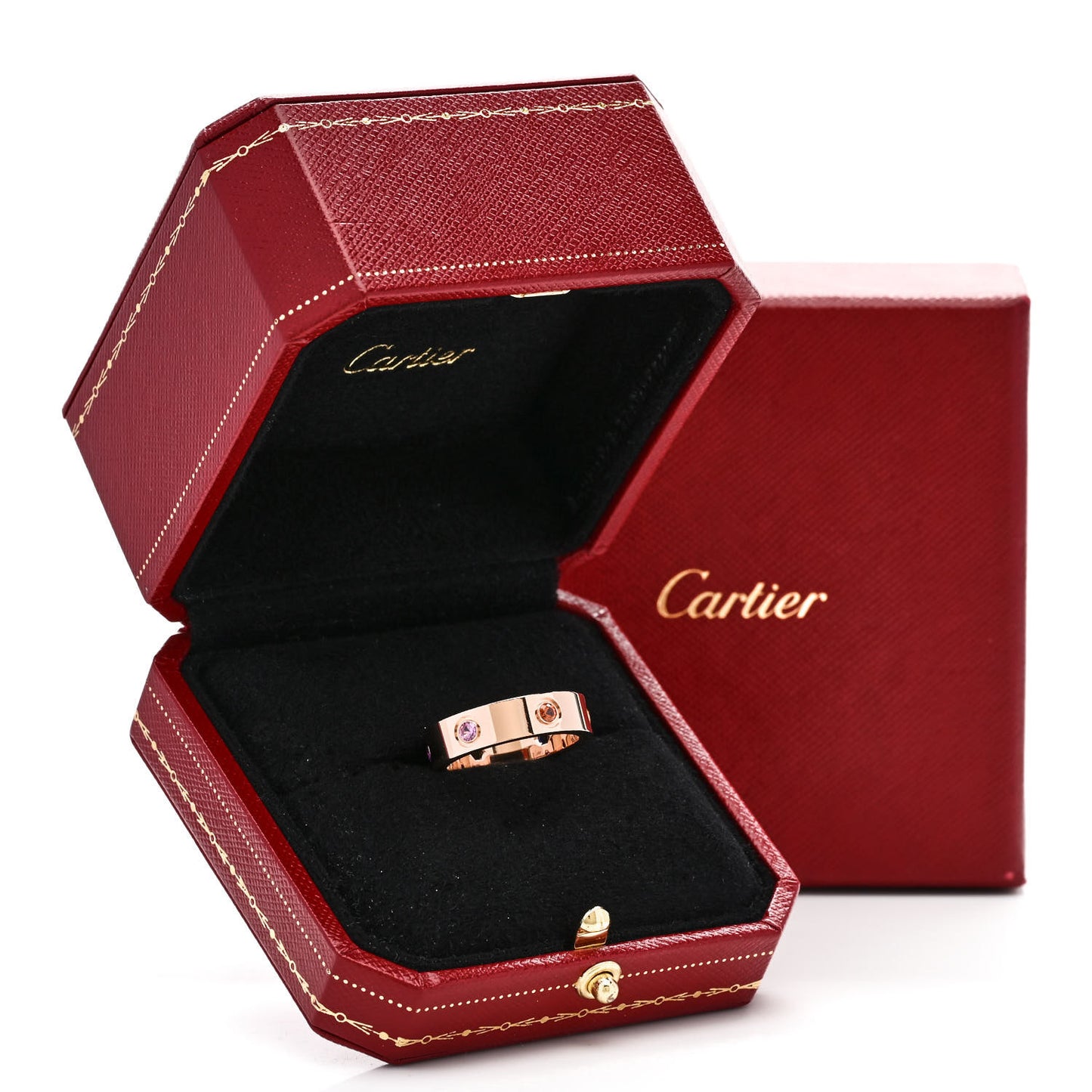 18K Pink Gold Sapphire Garnet Amethyst 5.5mm LOVE Ring 57 8
