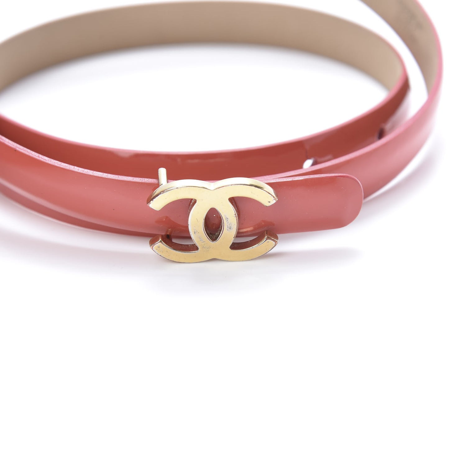 Patent Calfskin CC Logo Skinny Belt 75 30 Pink