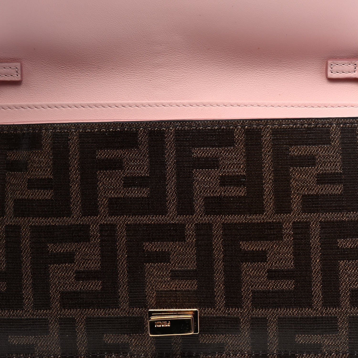 Fendi Vitello Grace Glazed Fabric FF 1974 Mini Peekaboo Wallet on Chain Brown Mogano Panna 5 of 5