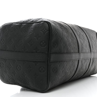 Louis Vuitton Calfskin Shadow Monogram Keepall Bandouliere 50 Black 7 of 9