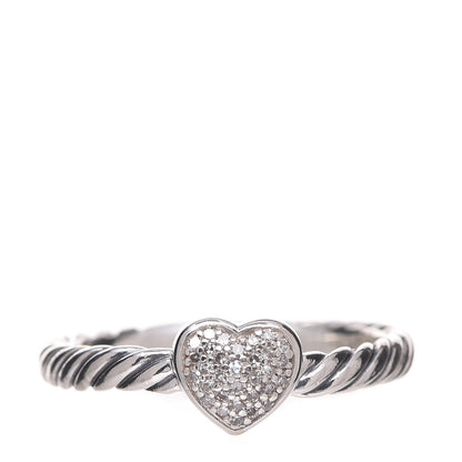 David Yurman Sterling Silver Diamond Cable Classics Heart Ring 48 4.5 1 of 5