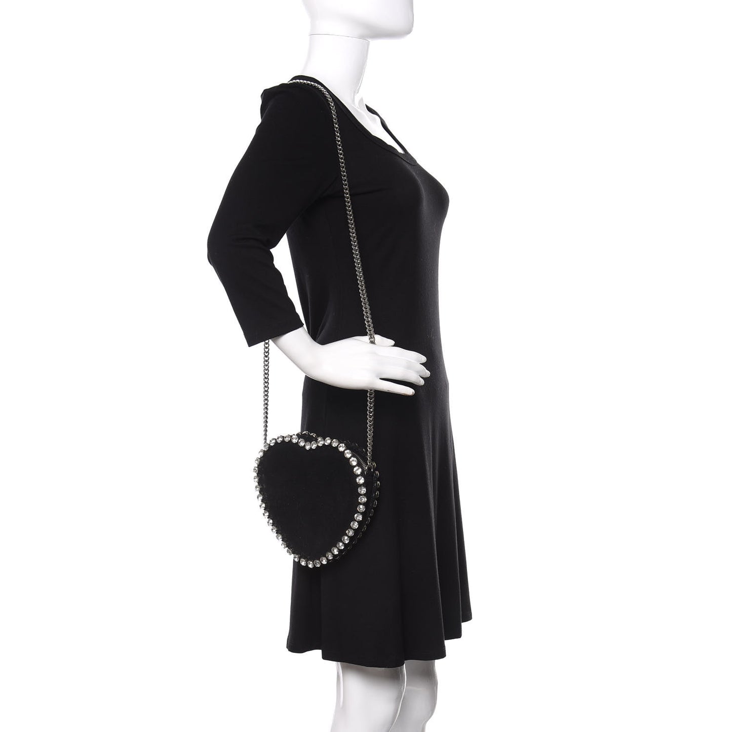 Shaggy Deer Crystal Falabella Heart Crossbody Bag Black