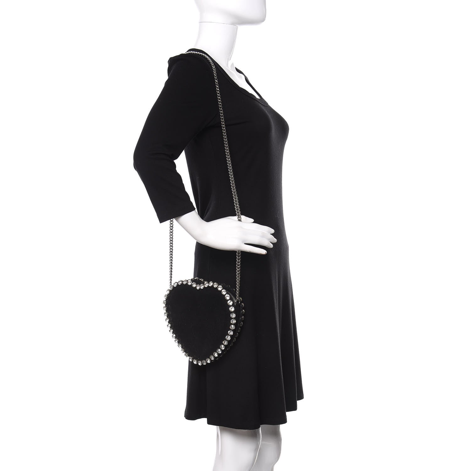 Stella McCartney Shaggy Deer Crystal Falabella Heart Crossbody Bag Black 2 of 9