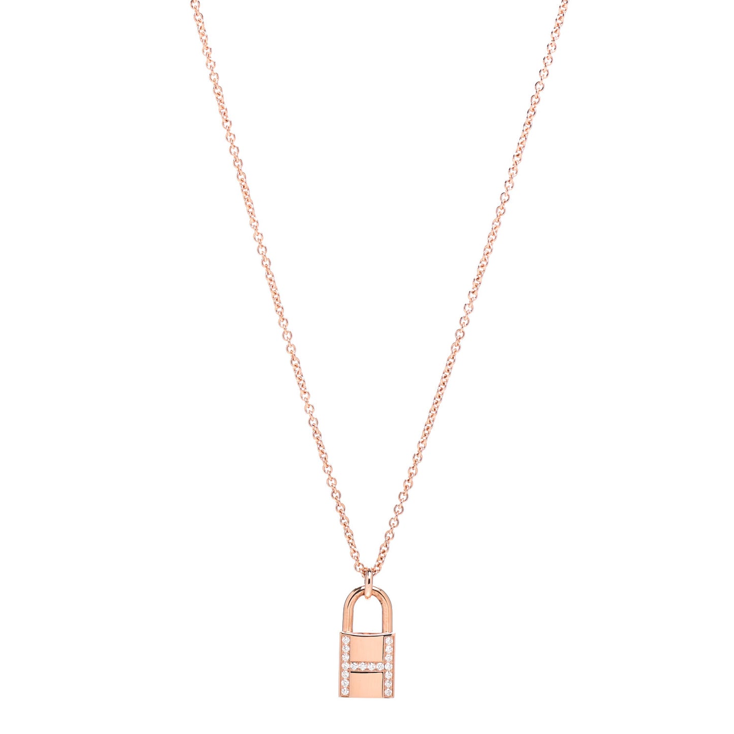 18K Rose Gold Diamond Amulettes Cadenas Pendant Necklace