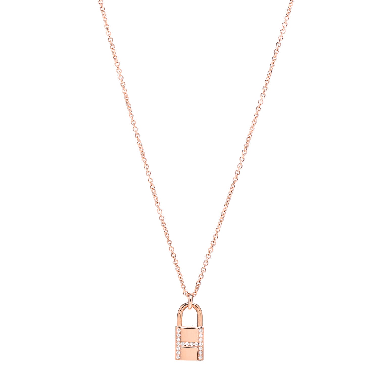 Hermes 18K Rose Gold Diamond Amulettes Cadenas Pendant Necklace 1 of 6