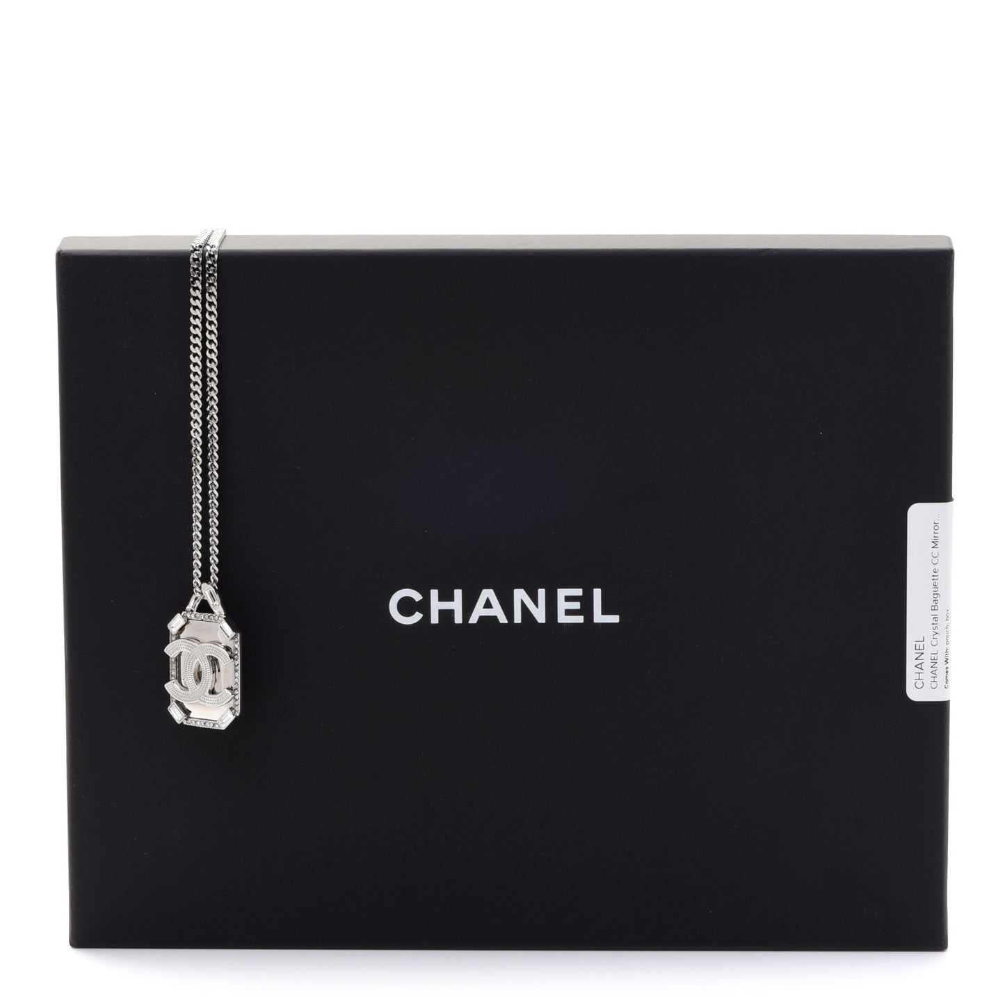 Crystal Baguette CC Mirror Pendant Necklace Silver