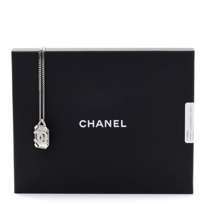 Chanel Crystal Baguette CC Mirror Pendant Necklace Silver 6 of 6