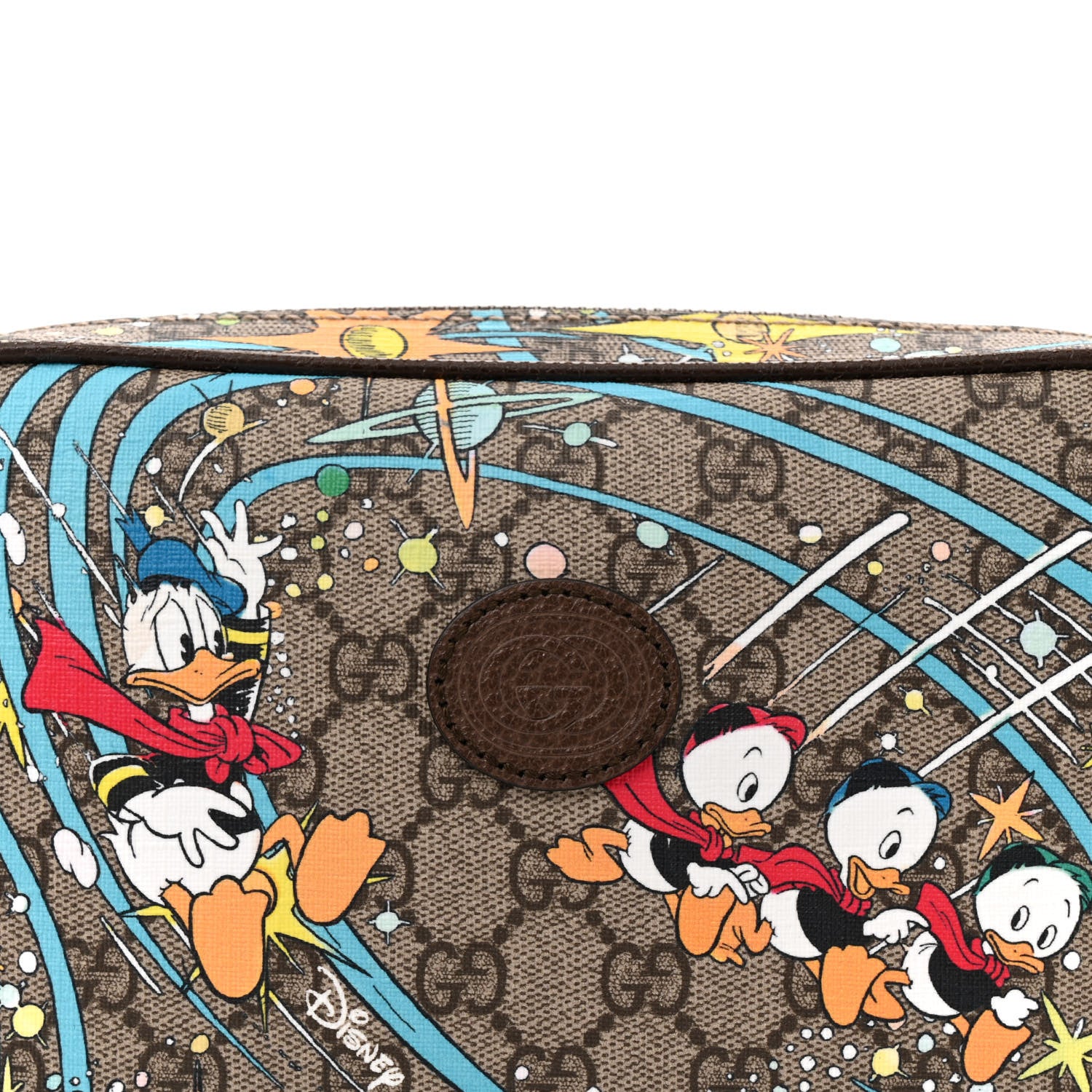 Gucci X DISNEY GG Supreme Monogram Donald Duck Small Interlocking G Belt Bag 90 36 Beige Multicolor New Acero 8 of 10