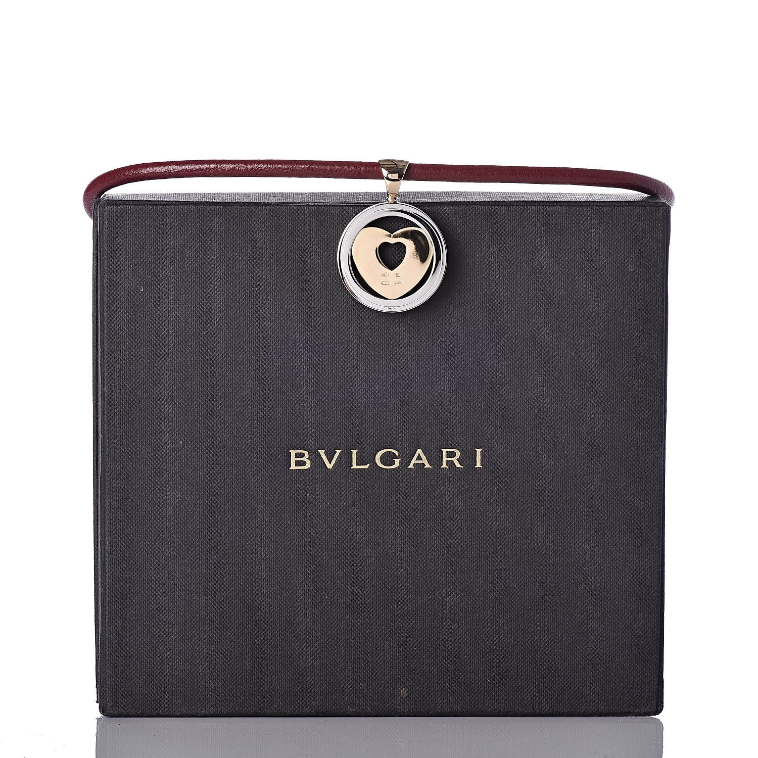 Bulgari Stainless Steel 18K Yellow Gold Calfskin Tondo Heart Pendant Necklace Brown 7 of 7