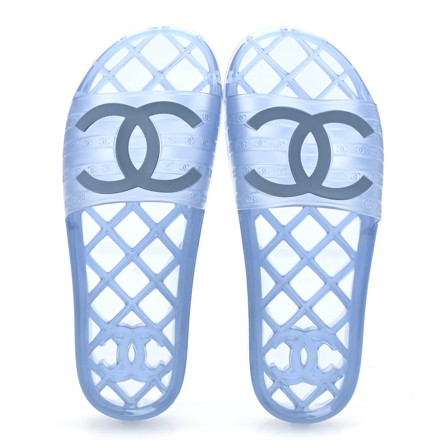 Chanel PVC Transparent CC Flat Slide Sandals 38 Blue 2 of 10