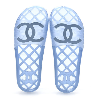 Chanel PVC Transparent CC Flat Slide Sandals 38 Blue 2 of 10