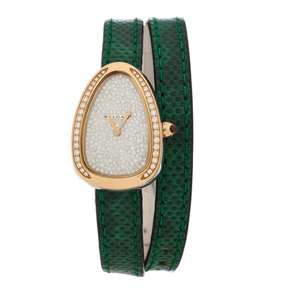Bulgari 18K Rose Gold Lizard Diamond Bezel 20mm Serpenti Double Wrap Quartz Watch Green 1 of 4