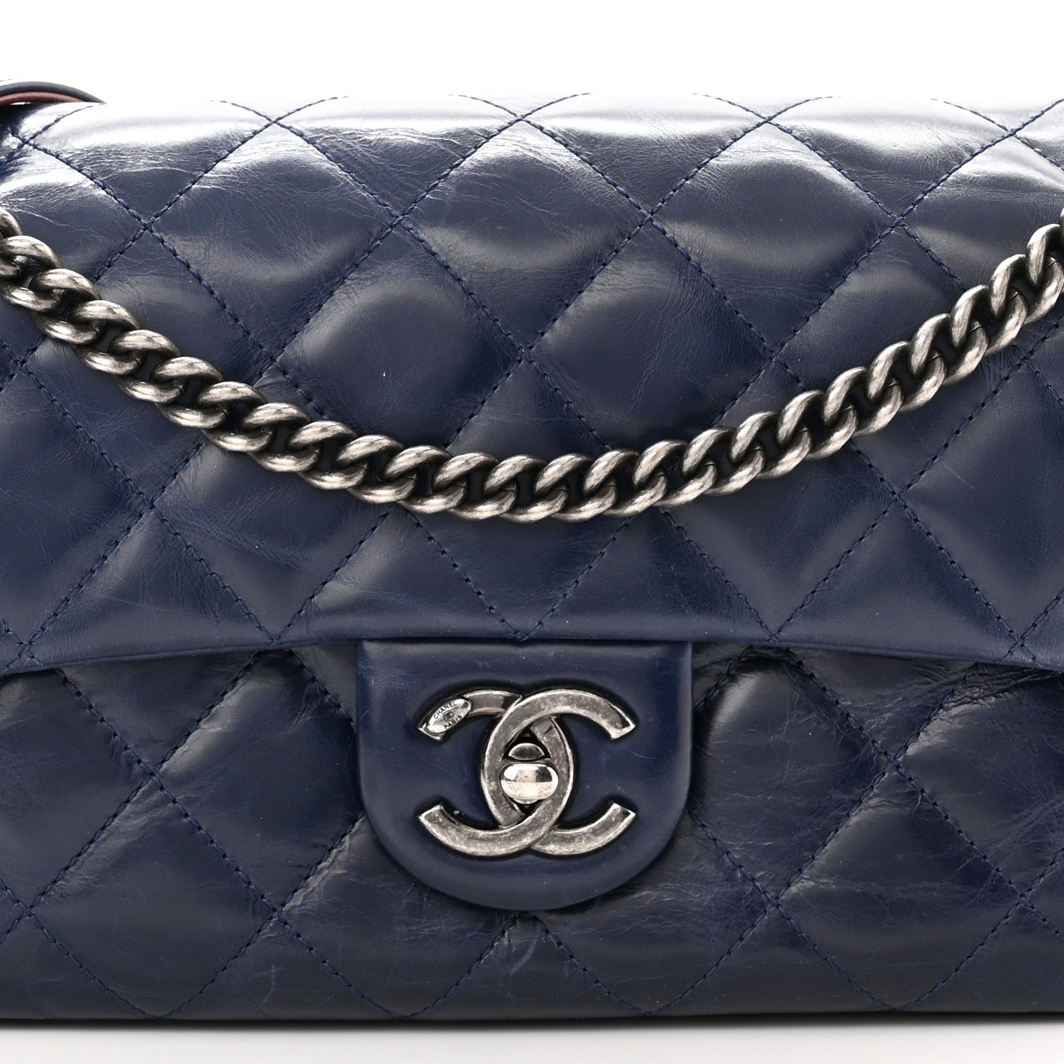 Chanel Glazed Calfskin Quilted Medium Duo Color Flap Blue 9 of 10