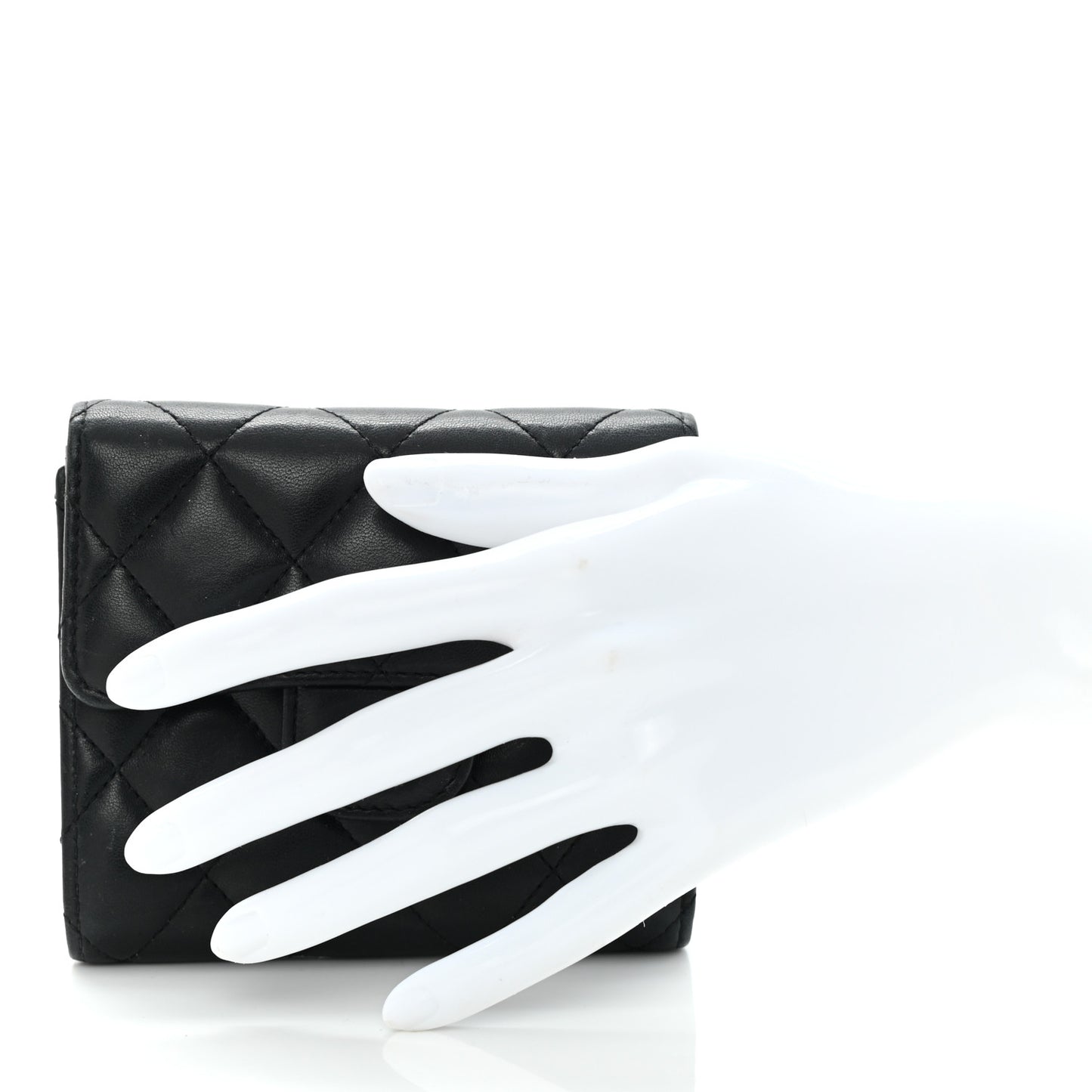Lambskin Quilted Small Compact Wallet Black