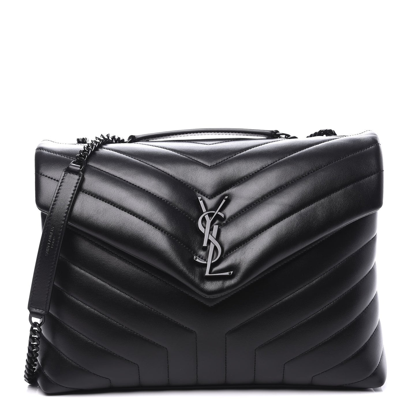 Calfskin Y Quilted Monogram Medium Loulou Chain Satchel Black