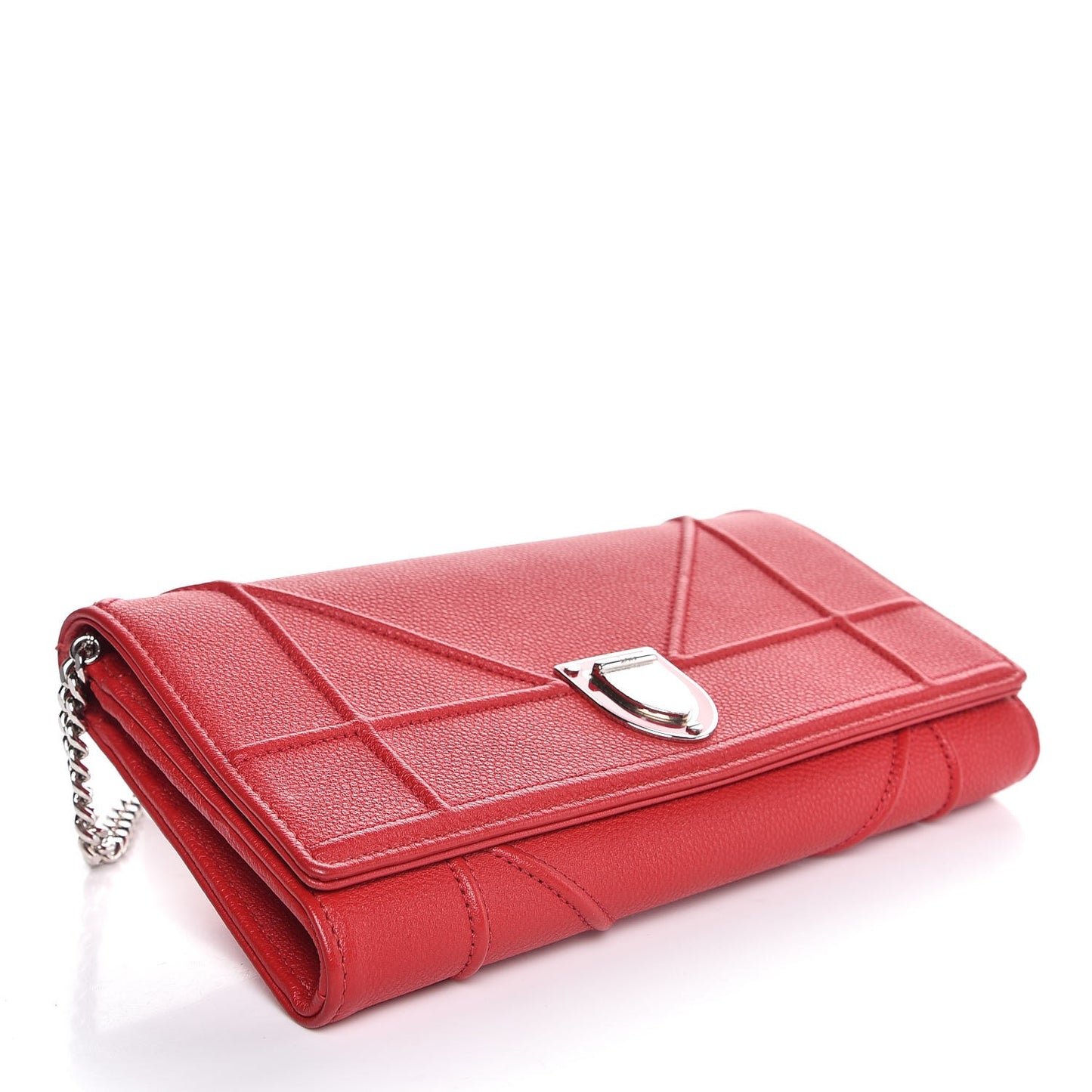 Grained Calfskin Diorama Croisiere Chain Wallet Red