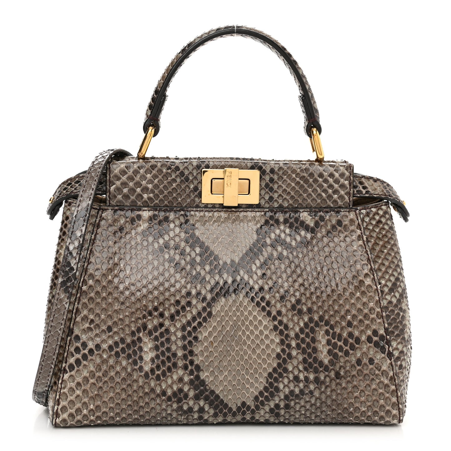 Snakeskin Camoscio Mini Peekaboo Iconic Satchel Asfalto Nocciola