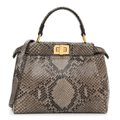 Fendi Snakeskin Camoscio Mini Peekaboo Iconic Satchel Asfalto Nocciola 1 of 12