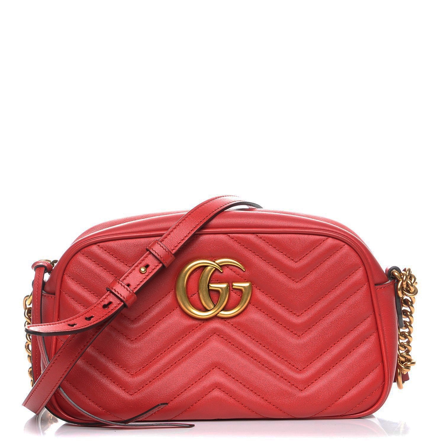 Gucci Calfskin Matelasse Small GG Marmont Chain Shoulder Bag Hibiscus Red 1 of 7