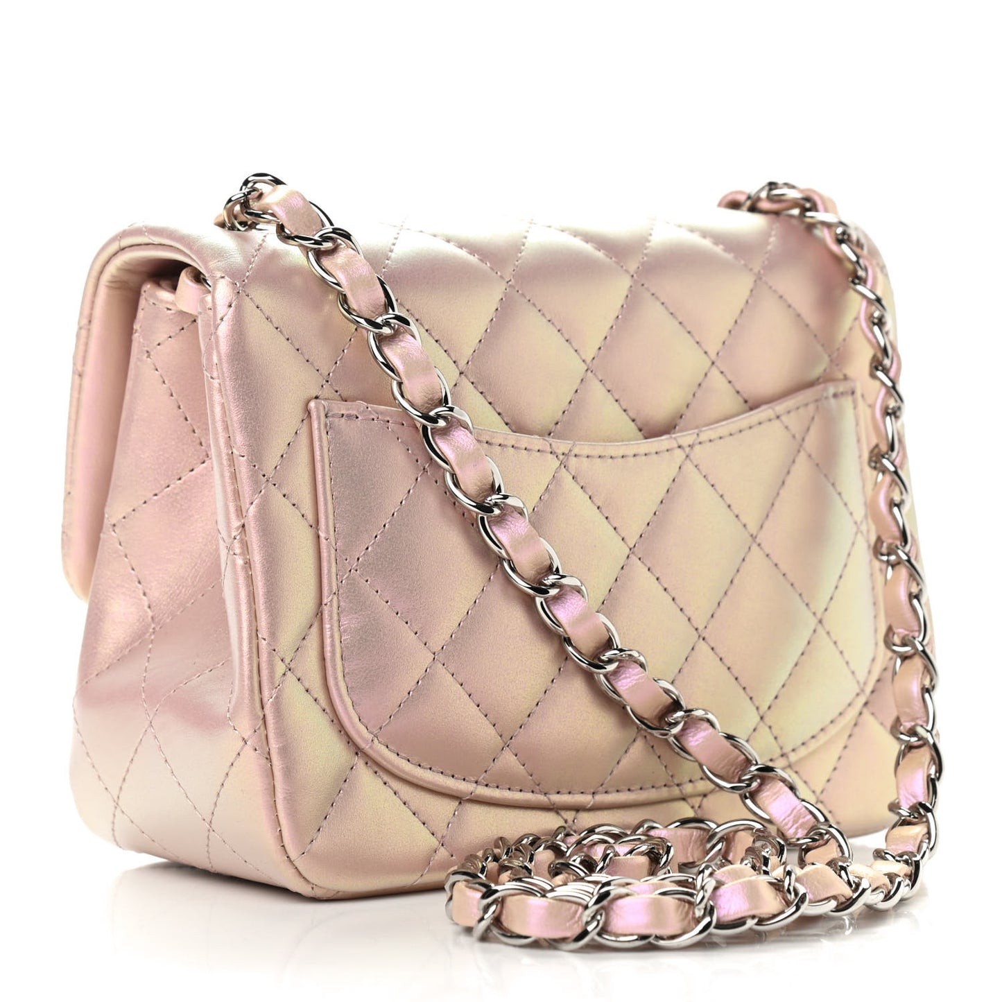 Iridescent Lambskin Quilted Mini Square Flap Pink