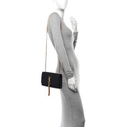Saint Laurent Grain De Poudre Small Classic Monogram Kate Tassel Satchel Black 2 of 12