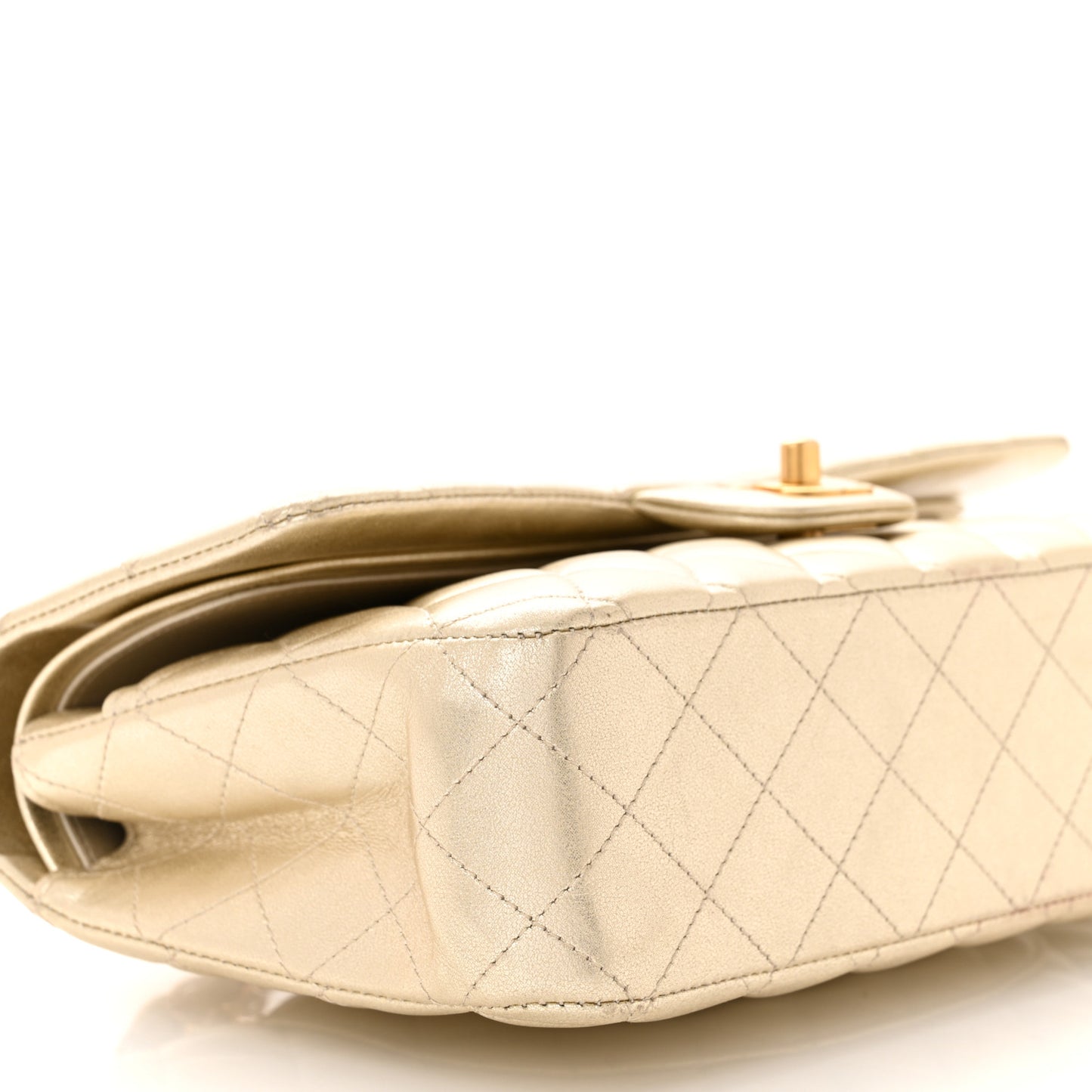 Metallic Lambskin Quilted Medium Double Flap Gold