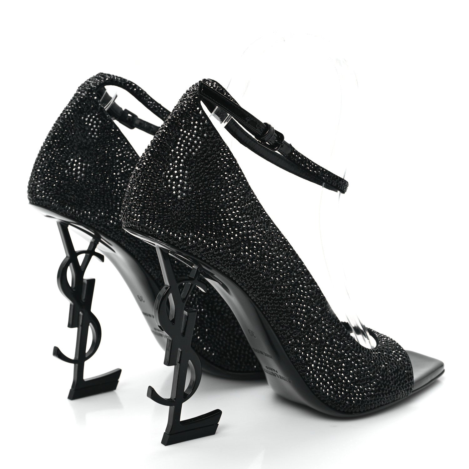 Saint Laurent Kid Suede Crystal Embellished Opyum 110 Ankle Strap Sandals 39 Black 4 of 10