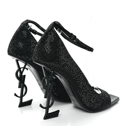Saint Laurent Kid Suede Crystal Embellished Opyum 110 Ankle Strap Sandals 39 Black 4 of 10