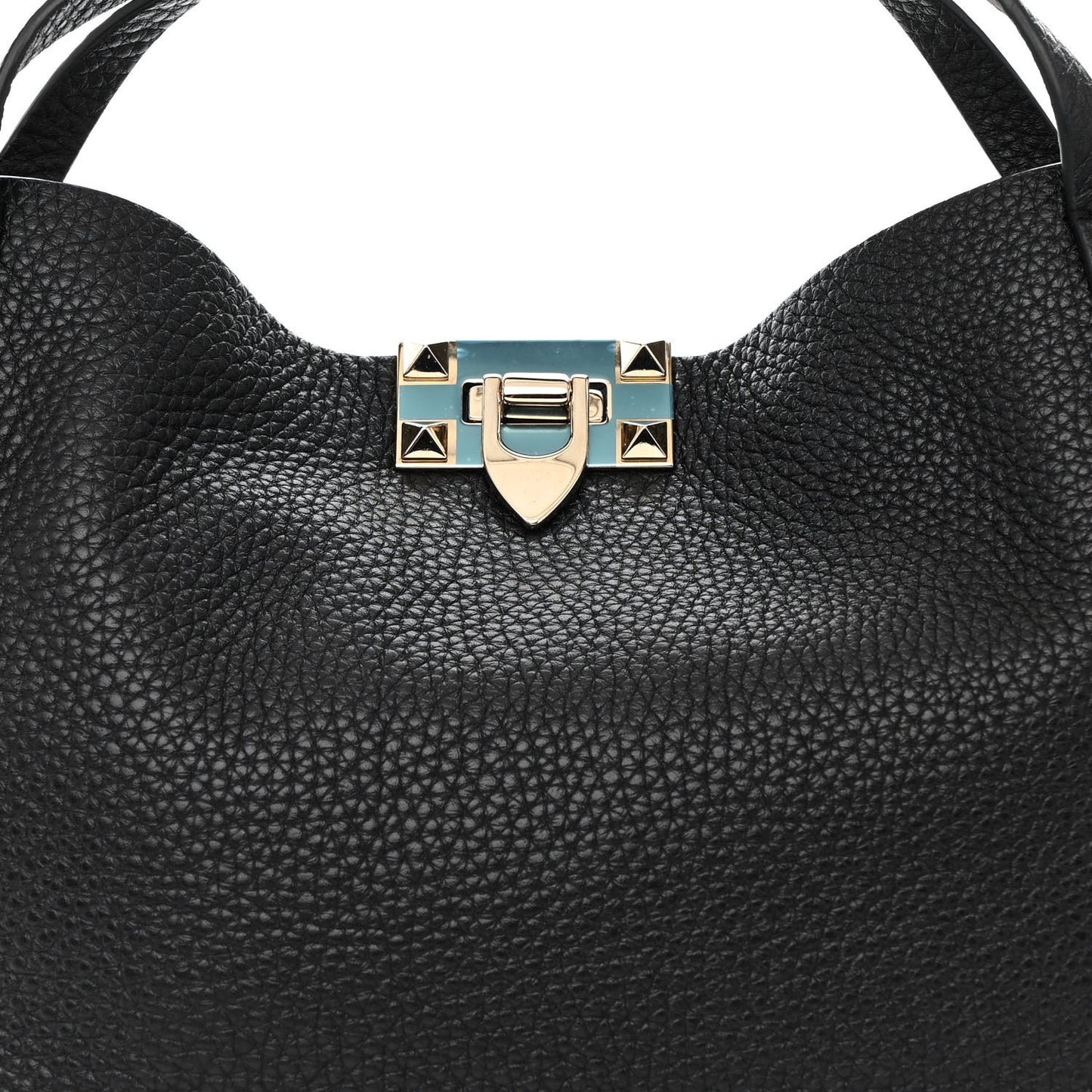 Grained Calfskin Small Rockstud Flip Lock Tote Black Rose Quartz