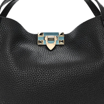 Valentino Garavani Grained Calfskin Small Rockstud Flip Lock Tote Black Rose Quartz 8 of 11