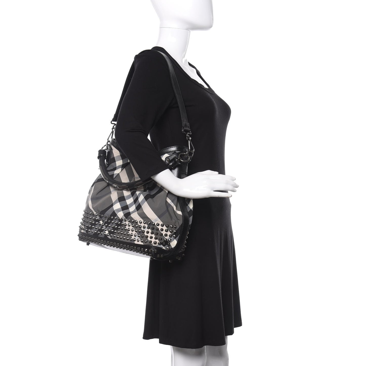 Nylon Beat Check Studded Hobo Black