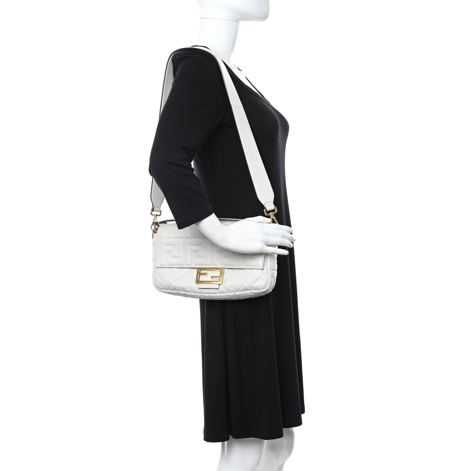 Fendi Nappa FF 1974 Embossed Baguette White 2 of 23
