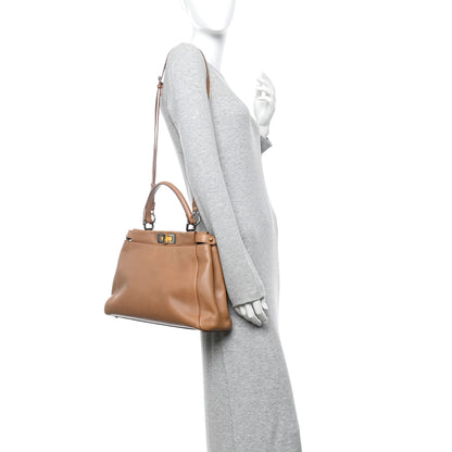 Fendi Vitello Seta Shiny Nappa Elaphe Medium Peekaboo Iconic Satchel Latte Blue 2 of 9