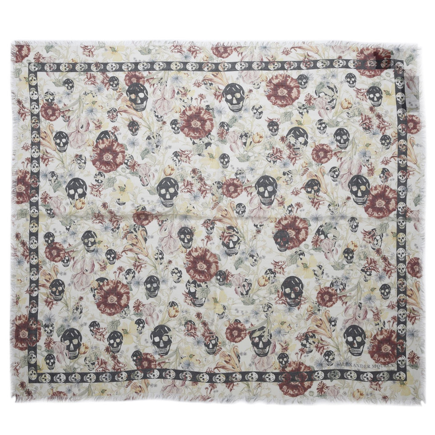 Silk Modal Midieval Flower Skull Scarf Ivory